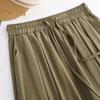 Women Cropped Pants Elastic High Waist Adjustable Drawstring Culottes Solid Color Wide Leg Casual Pants Daily Wear