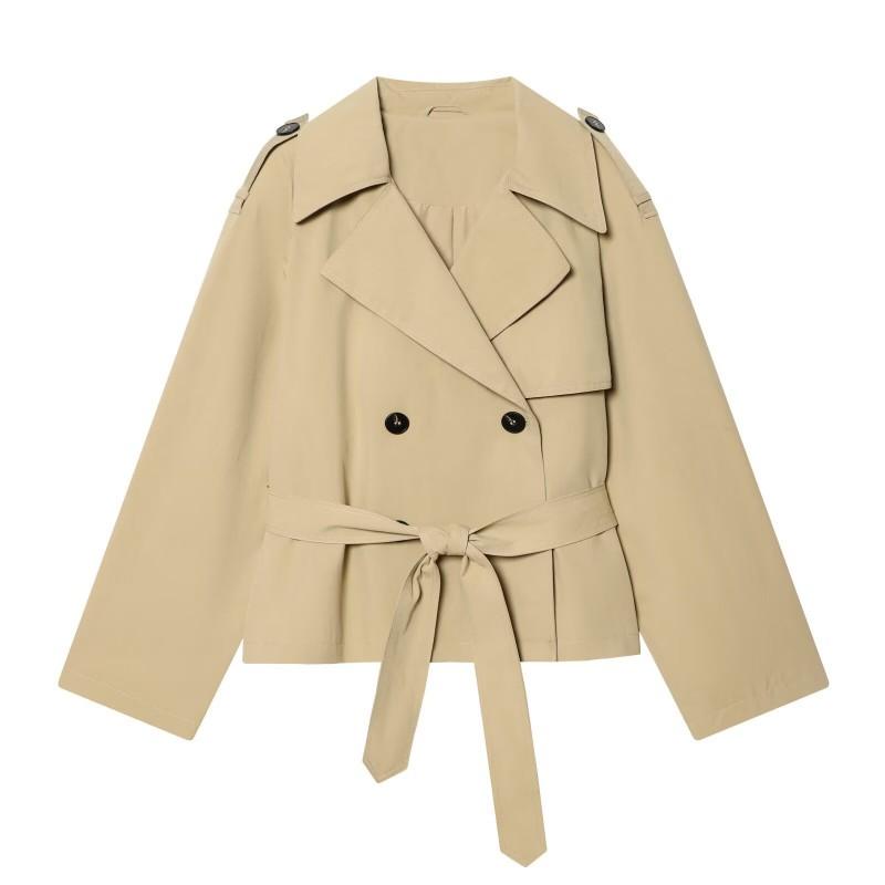 Womens Fashion Trench Coat With Belt Padded Shoulders Casual Loose Fit Fall Outerwear