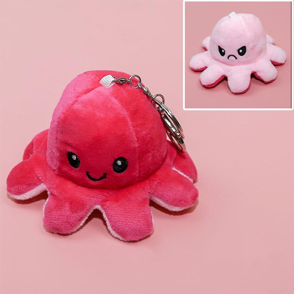 Reversible Octopus Plush Pendant Double-sided Expression Flip Octopus Keychain Toy Doll