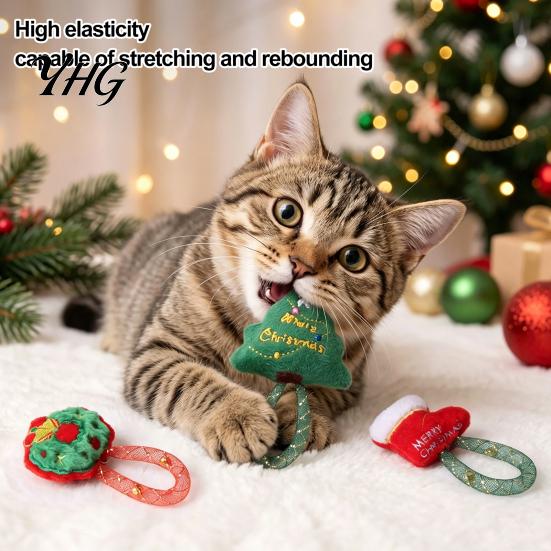 Durable Interactive Cat Toys Christmas Catnip Toy for Indoor Cats, Stuffed Chew with Mesh Stocking Stuffers Tube, Flexible Tube Bell Kittens