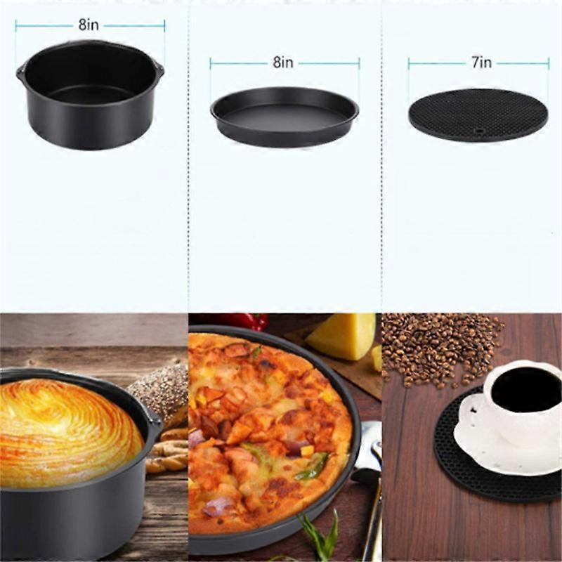 Air Fryer Accessories, Set of 8 Fit for Most 5.8Qt and Larger Oven Cake & Pizza Pan, Metal Holder, Skewer Rack & Skewers, Etc, BPA Free, Nonstick Coat