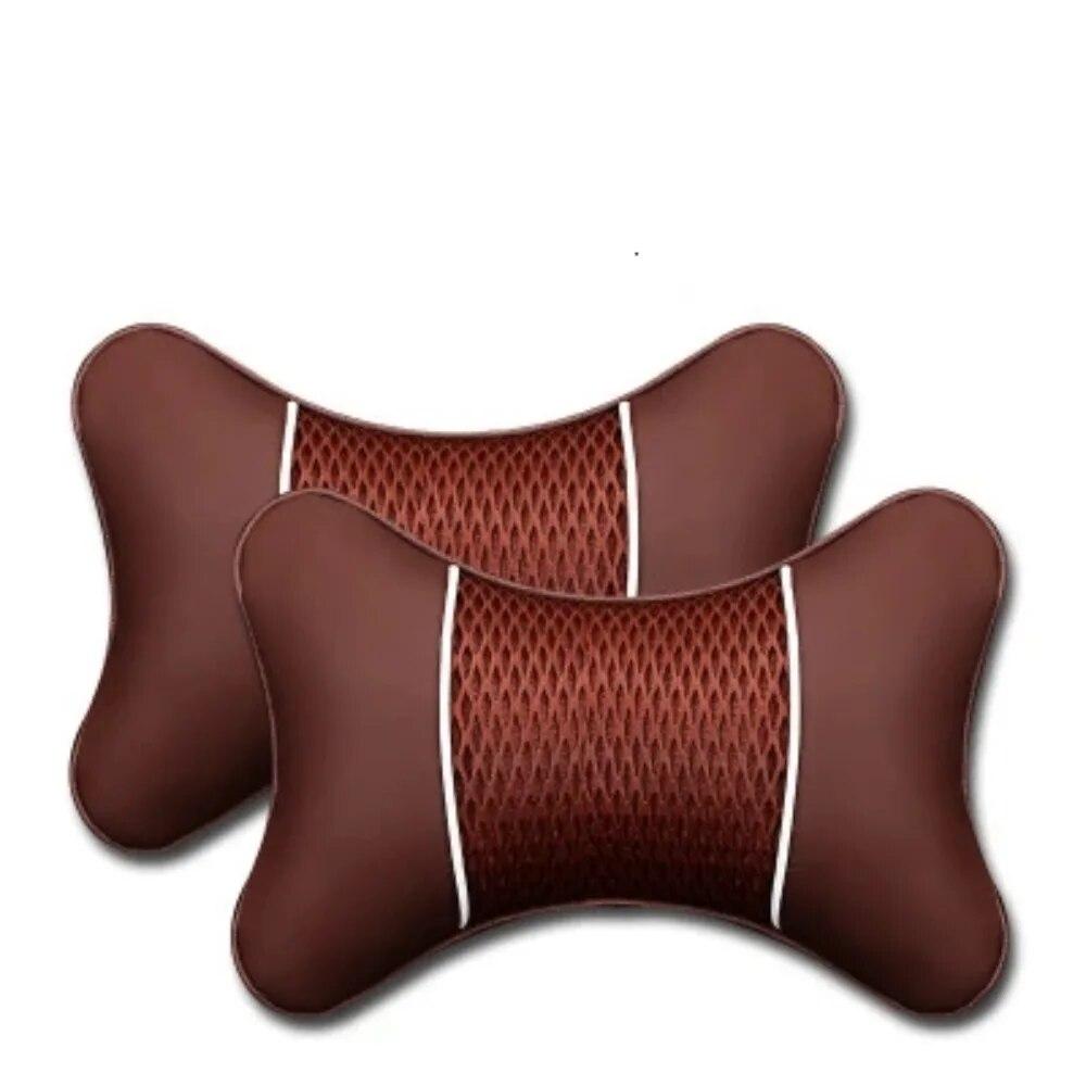2Pcs Car Seat Neck Pillow Headrest Rest Cushion Support PU Leather Knitted Seat  Auto Black Safety Pillow Car Accessories