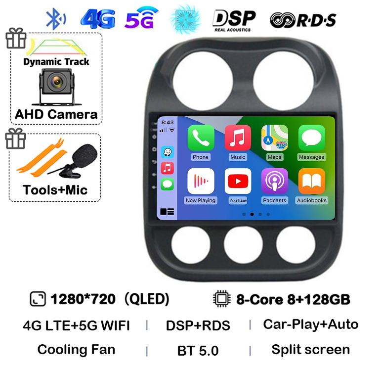 Android 14 Carplay Auto Car Radio For Jeep Compass Patriot 2010 2011 2012 2013 2014 2015 2016 GPS Multimedia Stereo Player QLED