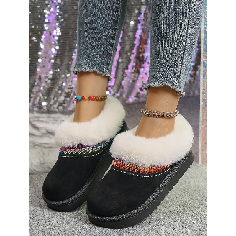 2025 Plus Size Winter New Arrival Comfortable Chunky Sole Padded Toe Ethnic Style Slip-On Snow Boots Cotton Boots for Women