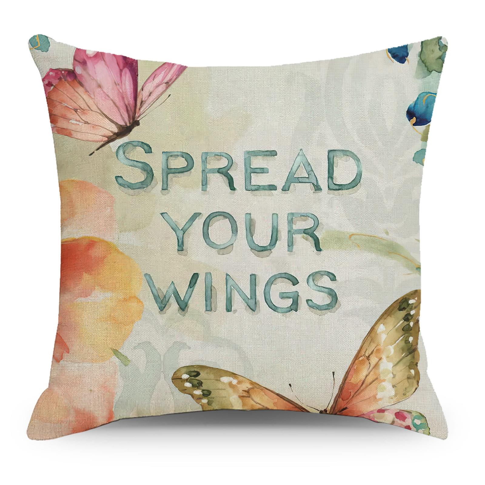 

European And American Style Retro Butterfly Flower Linen Pillow Cover Car Sofa Living Room Bedroom Pillow Backrest Cover 45*45cm