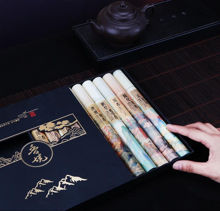 

10-Flavor Incense Sticks Gift Box: Sandalwood, Agarwood, Goose Pear, Er Su, Jiu Ju, Xue Zhong, Chun Xin - Single Tube 20g Pack.