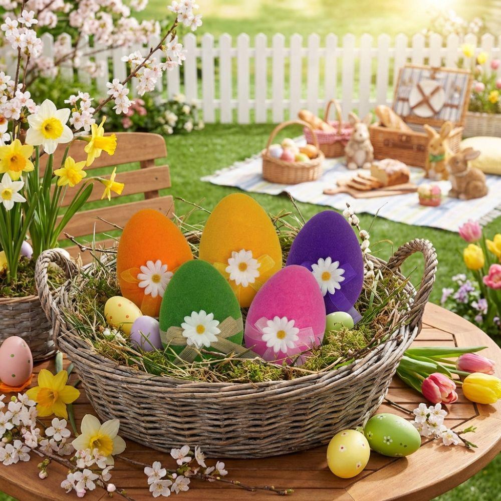 With Flower Bow Large Plush Egg Colorful Easter Egg Ornaments  Spring Party Decor