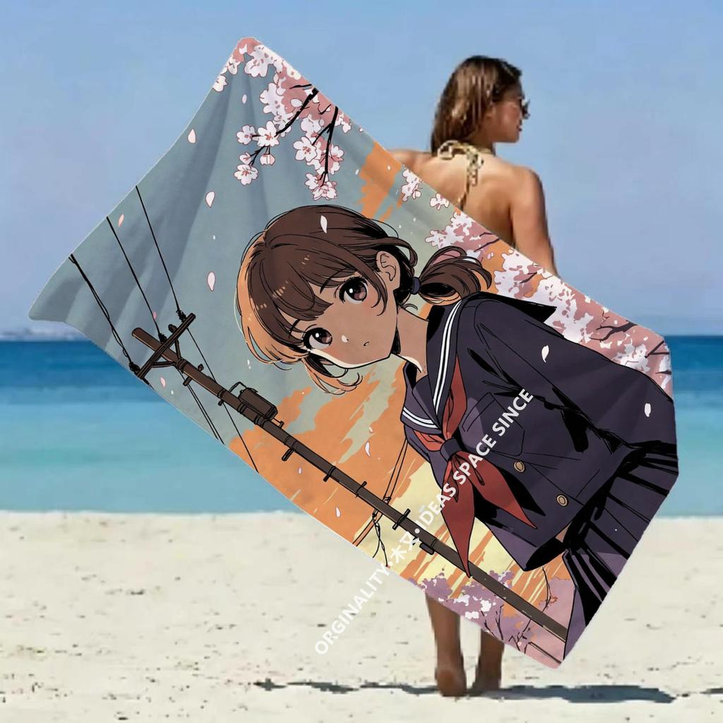 Sakura Girl Sunset Beach Towel Patterned Sunscreen And Windproof Suitable For Swimming Pool Camping Travel Blanket