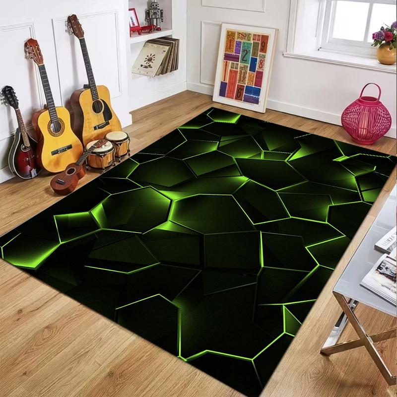 Black Red Geometric Carpet Mat Rug 3D Polygon Crack Pattern Futuristic Edgy Home Decoration Living Room Indoor Bedroom Rug