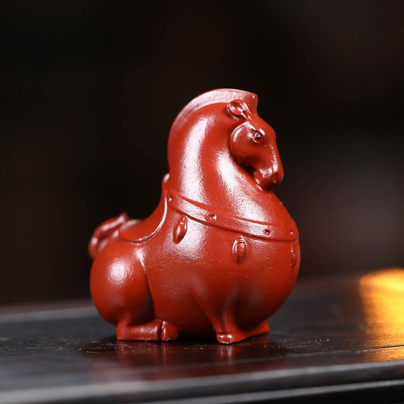 Zisha Tea Pet Handmade Zodiac Horse Dahongpao Clay Figurine Mini Cute Ornament for Home Tea Tray Decor Gift onesize