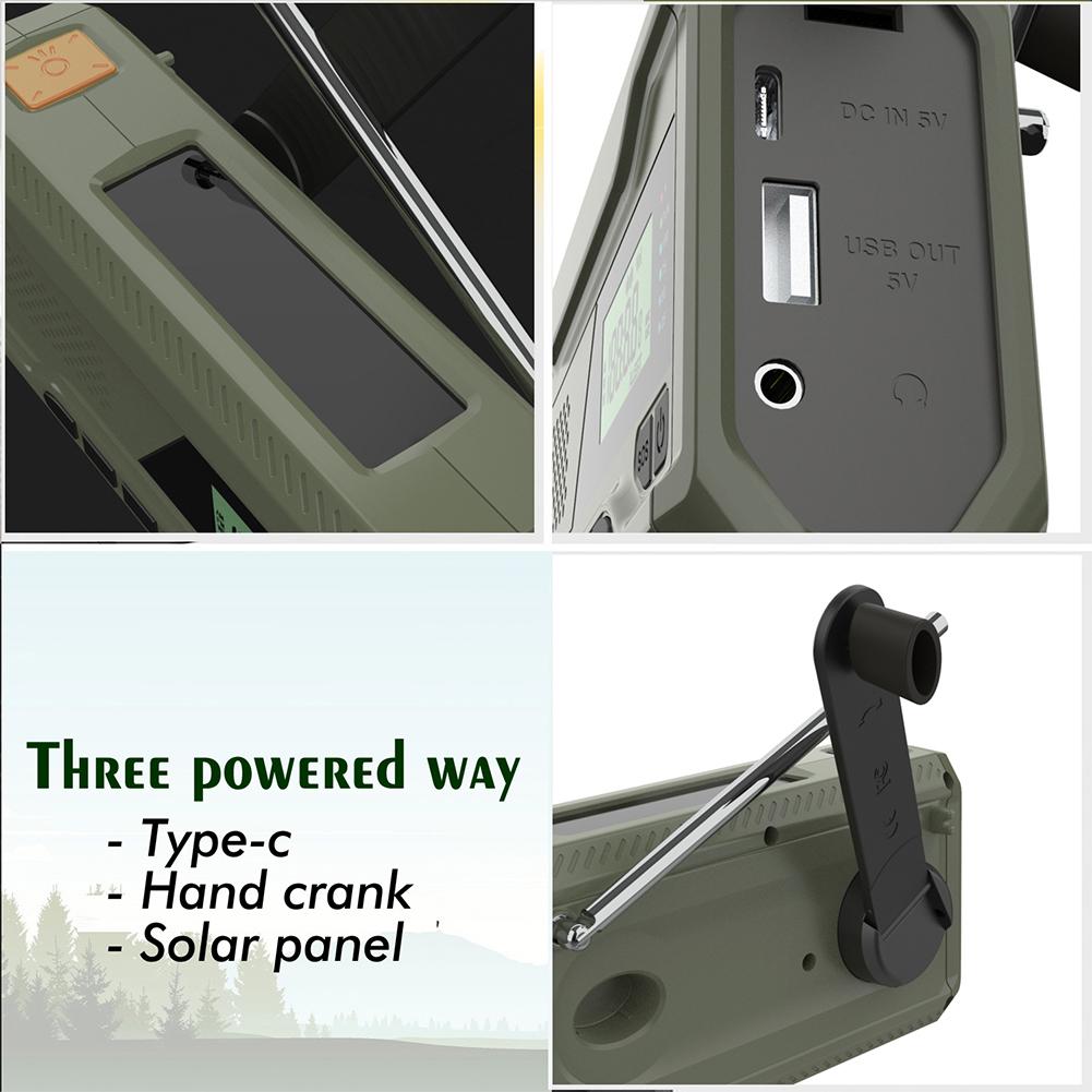 5000mAh Portable Emergency Radio Solar Hand Crank Radio DAB/FM Weather Radio with LED Flashlight Bluetooth 5.0 Speaker Powerbank