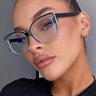 European and American Color Matching Square Large Frame Cat Eye Anti-blue Light Glasses Frame Plain Retro Glasses Frame Internet Celebrity Fashion