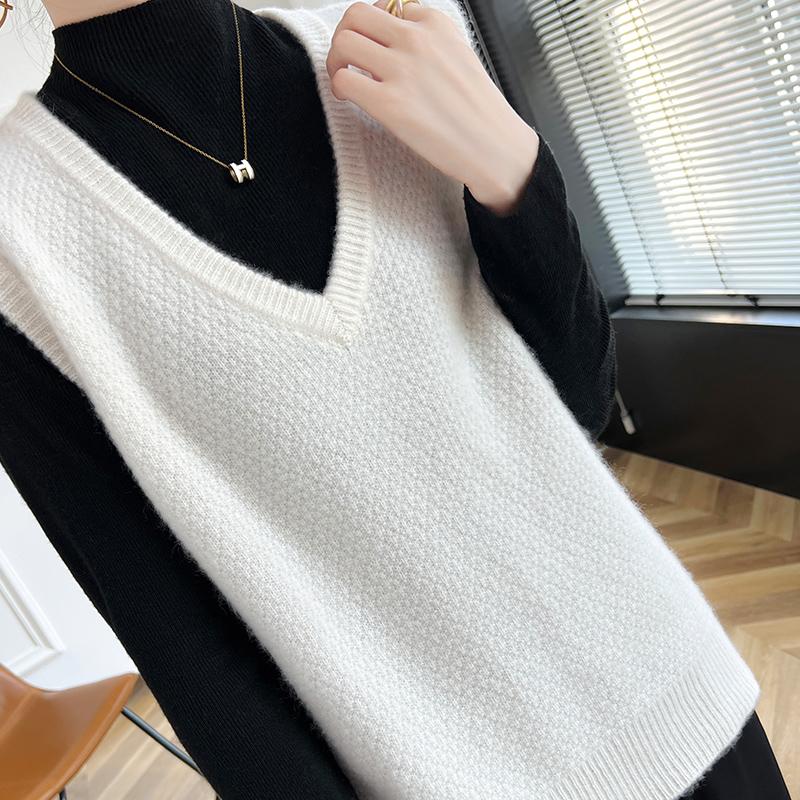 Women's Cashmere Vest Qinghe Cashmere 30% Cashmere 70% Wool Autumn and Winter Cashmere Vest Soft and Warm