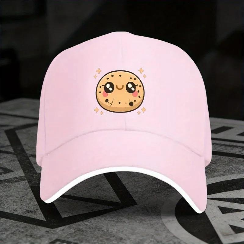 Cute Cookie Face Baseball Cap Adjustable Polyester Casual Trendy Hat For Unisex Adults