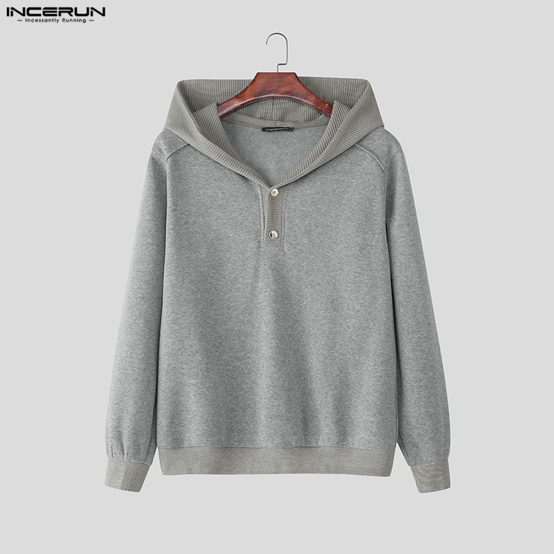 INCERUN Autumn Men Casual Long Sleeve Patchwork Hooded Pullovers Sweatshirts