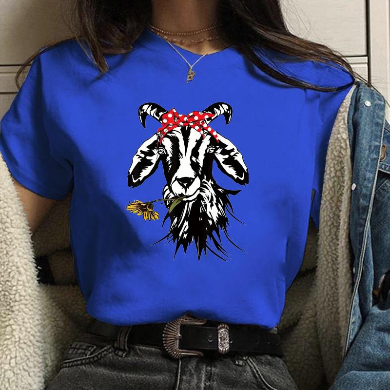 Cute Goat Pattern Printed T-Shirt Women's Goat Harajuku T-Shirt Summer Cool Fashion Women's Tops