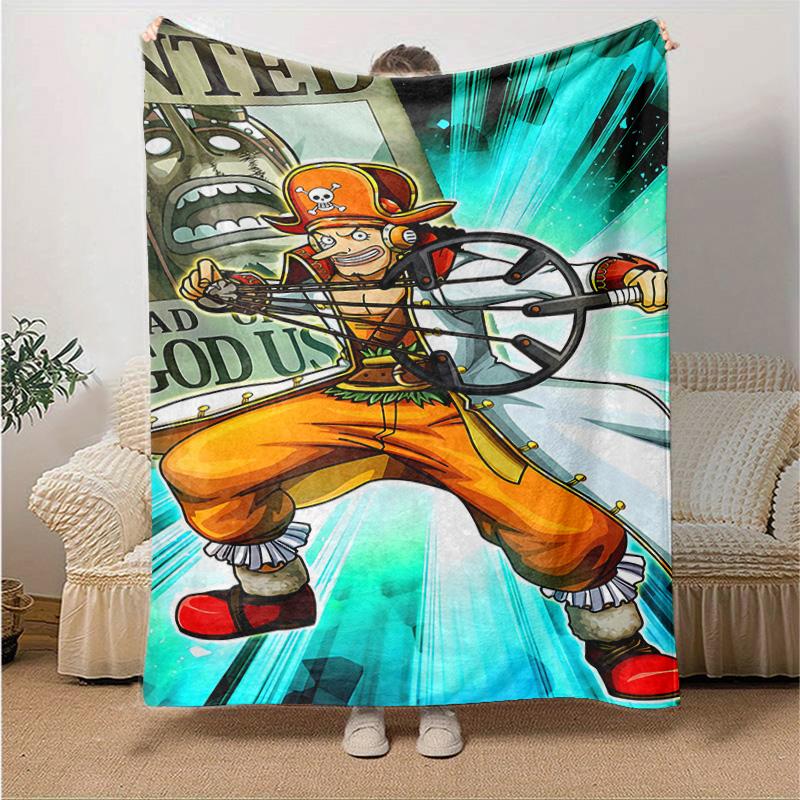 1pc One Piece Chibi Characters Soft Throw Blanket Flannel All Season Light Weight Living Room/Bedroom Warm Blanket. M7270144