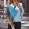 V Neck Color Block Sweatshirt Fashion Women Autumn Winter Collection Zipper