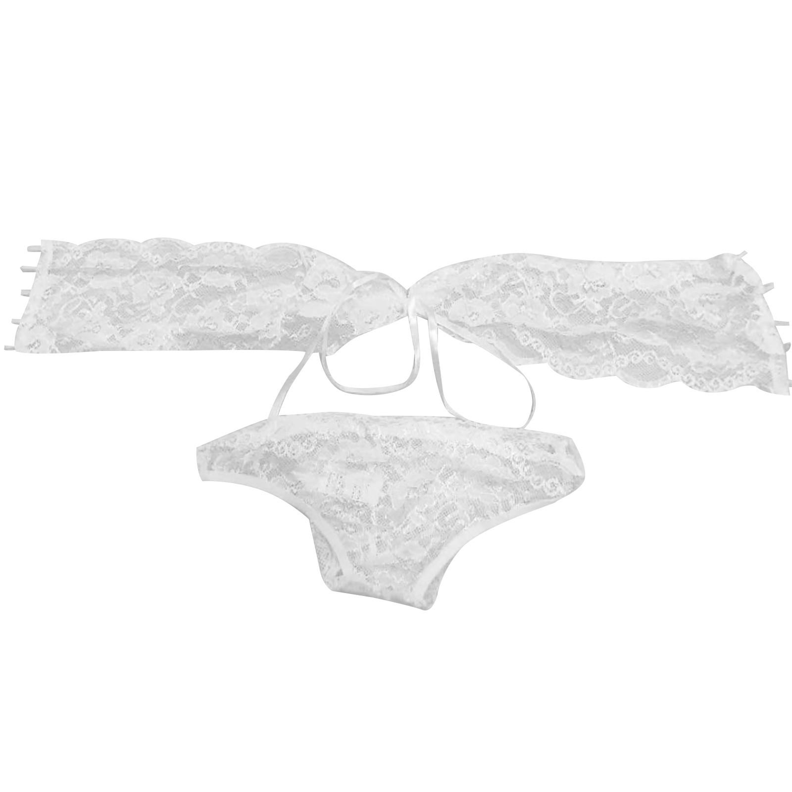 

(SU)Модный женский сексуальный кружевной топ с галстуком-бабочкой больших размеров, Т-образные трусики, костюм S-2xL XXL белый
