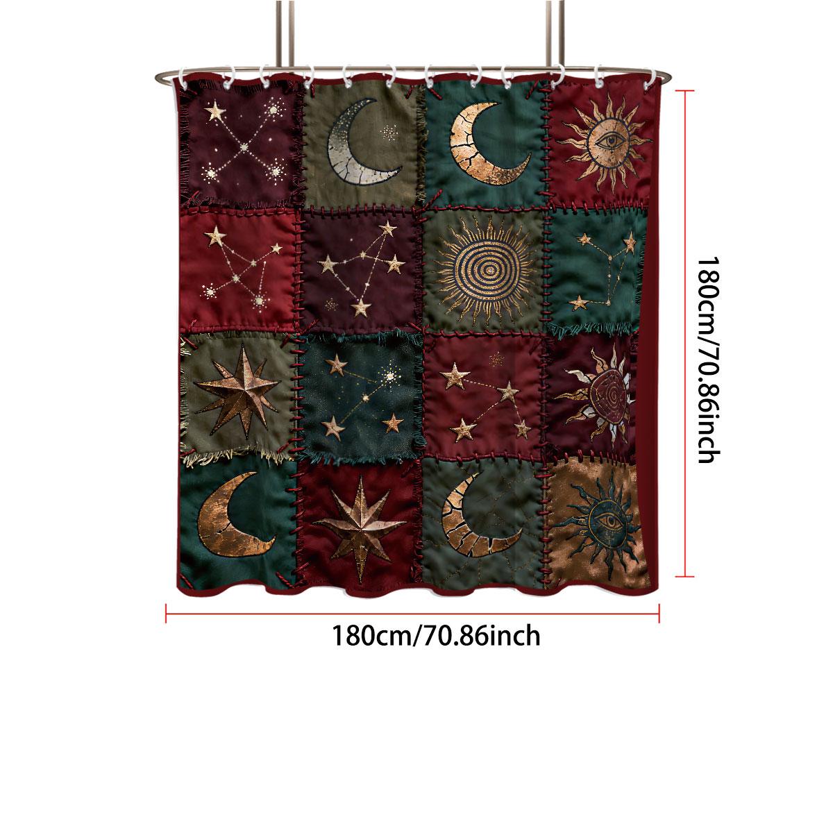 

1 шт. Тканевая штора с принтом «Солнце и Луна», водонепроницаемая, для душевой кабины, для уединения, подвесная, 12 крючков, несколько размеров, простая установка 150x180cm