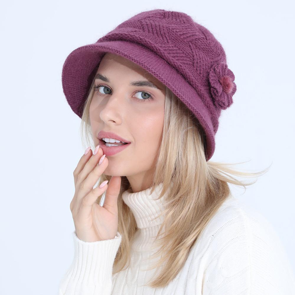 Chapeau en laine pour femmes, automne et hiver, fleur, mère, lapin, Pot, peluche, épaissi, maintien au chaud