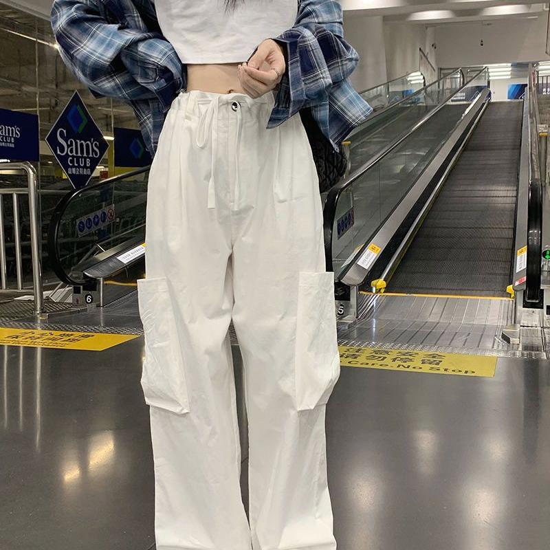 Grau Amerikanischer Herbst Süß Cooles Mädchen Rosa Lockeres Design Retro Nische Lässige Weitbeinige Hose Damenbekleidung Cargo Y2k