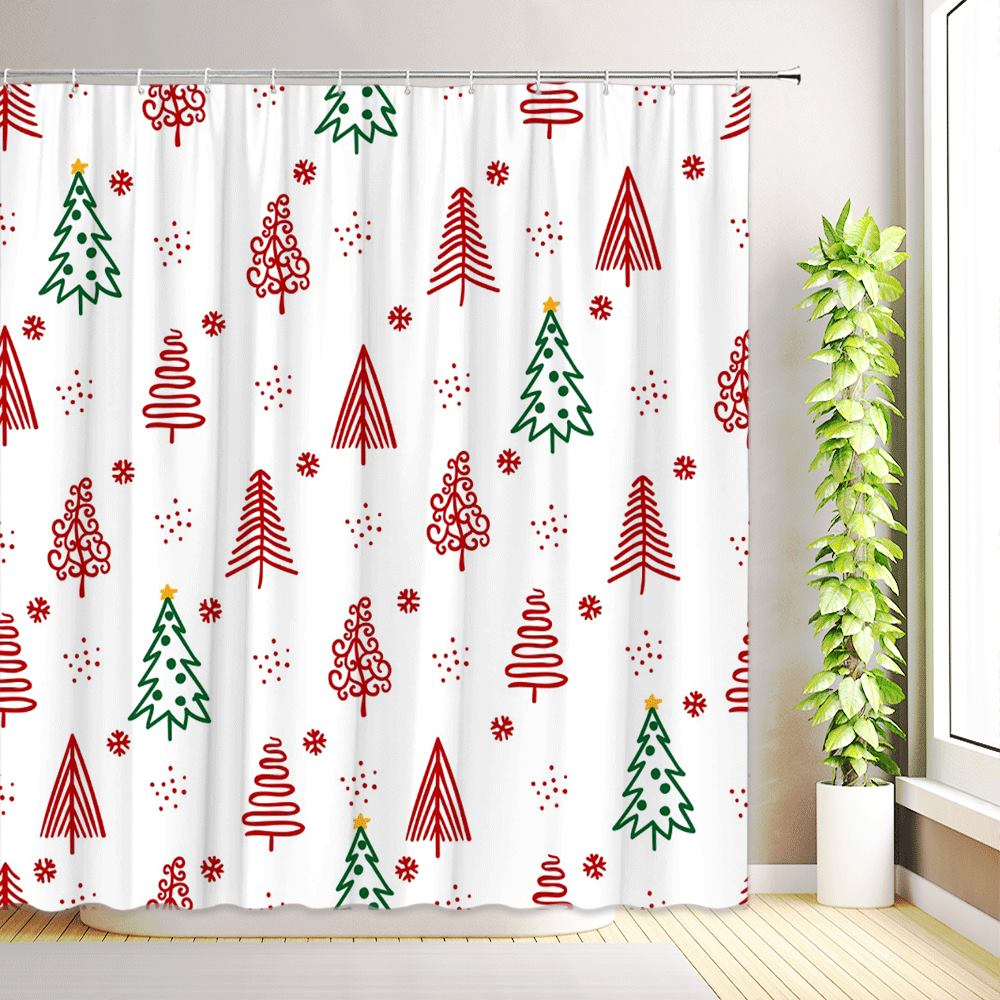 

Новорічна шторка для душу Зимова Сніжинка Зірка Сосновий Ліс Буффало Плед Різдвяна Ванна Шторка Тканина Декор для Ванної Кімнати з Гачками 70x78inch-180x200cm