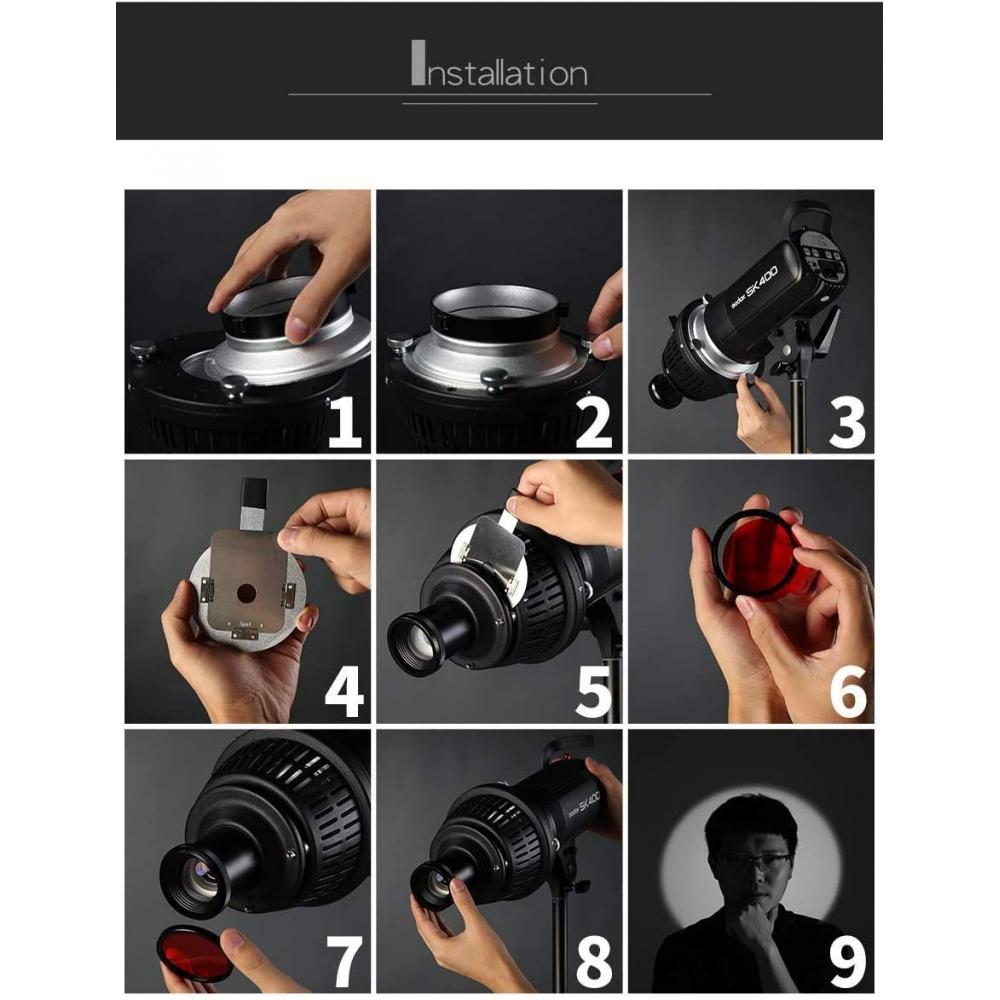 AMBITFULAL-16 Focus Conical Snout Optical Condenser Art Beam Light Cylinder with Bowens Mount Special Effects Shape and Color Gel, with Aperture Ring