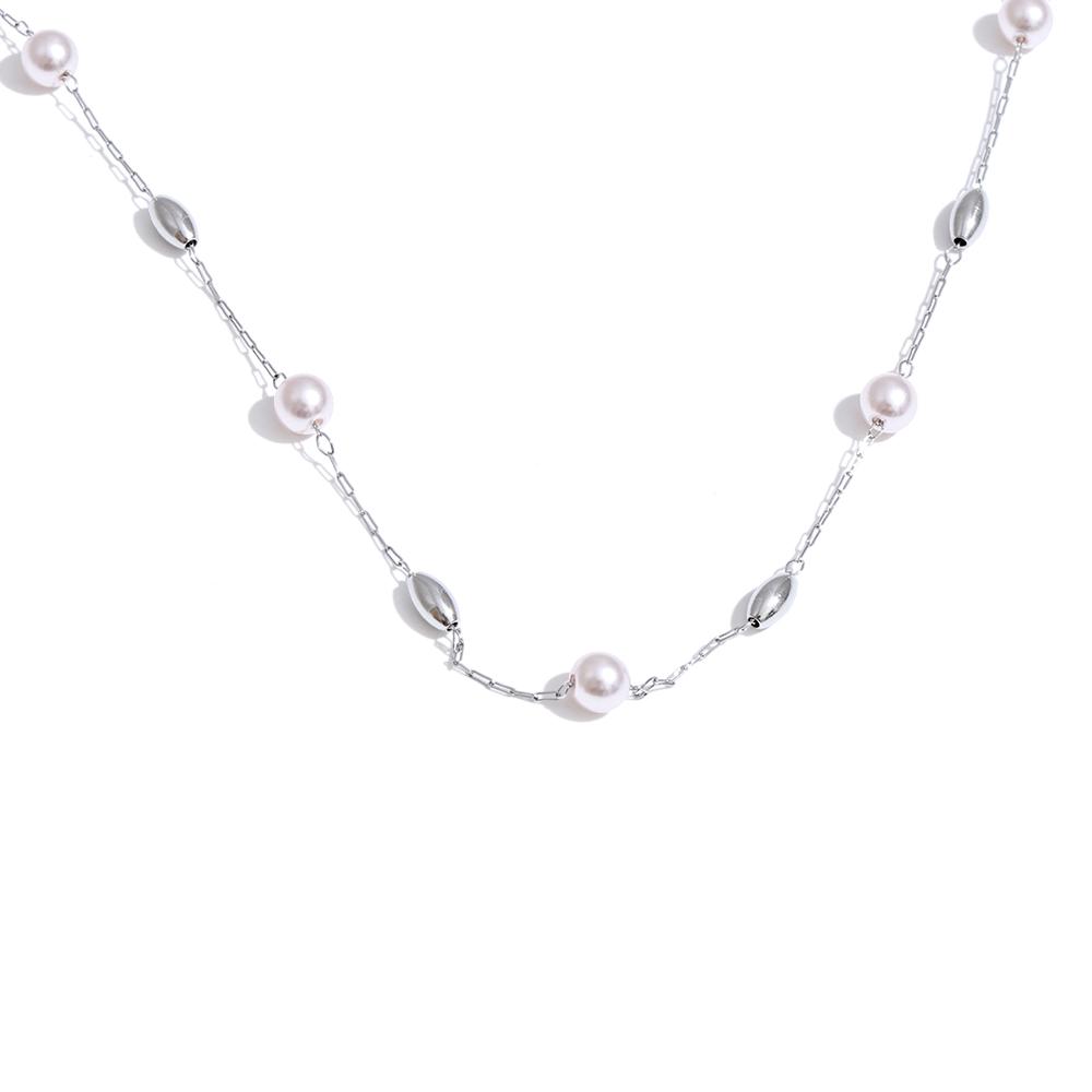 

Yhpup Fashion Stainless Steel Simulated Pearls Bead Chain Necklace Tarnish Resistant 18K Golden Plated Collar Chic Neck Jewelry