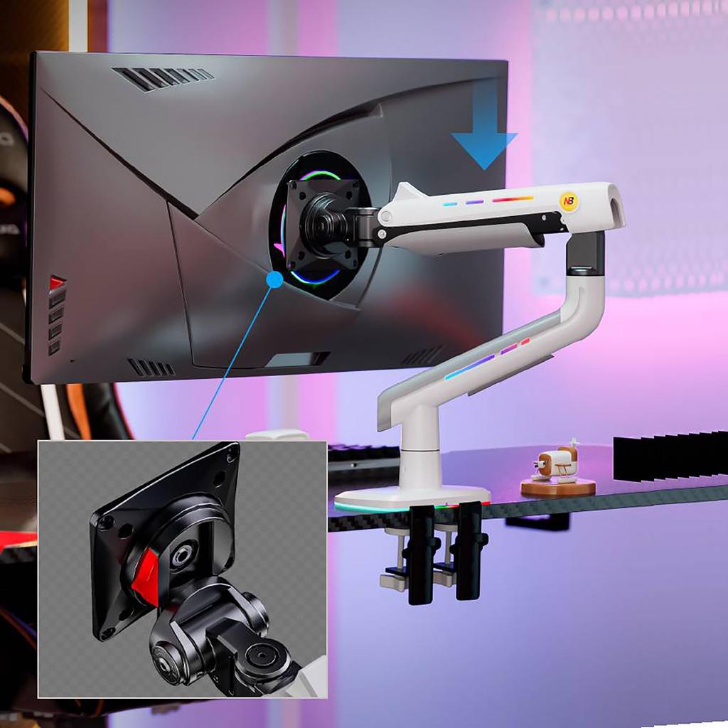 NB ERGONOMIC Large Monitor Arm with RGB Load Capacity of Supports Up To Curved Gaming Monitor Curved Monitor Mechanical VESA White Lighting,