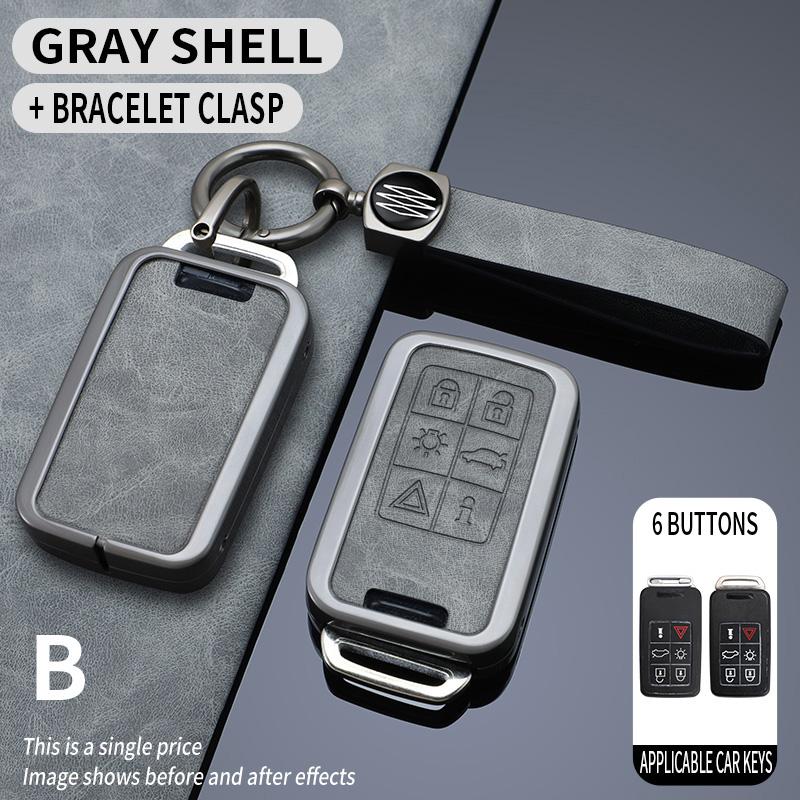 5/6 Buttons Zinc Alloy+ Leather Car Remote Key Case Cover Protection Holder Shell Key Fob for Volvo XC60 V60 S60 S80 XC70 V40