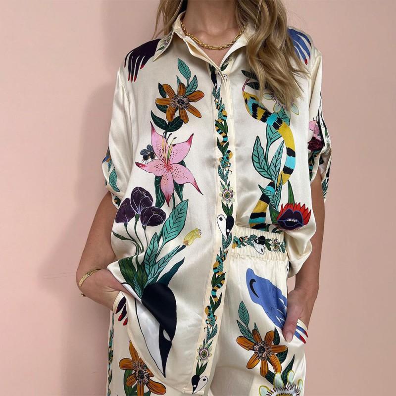 Dress Women's Fashion Suit Casual Loose Shirt Printed Pantsuit