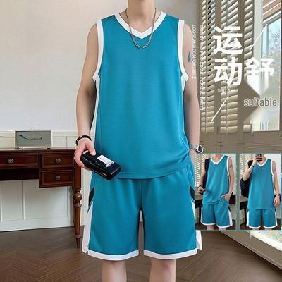 Herren 11040 West und Shorts Set - Sommer 2026 Ärmellos Eis Seide Schnelltrocknend Lockere Passform für Basketballtraining