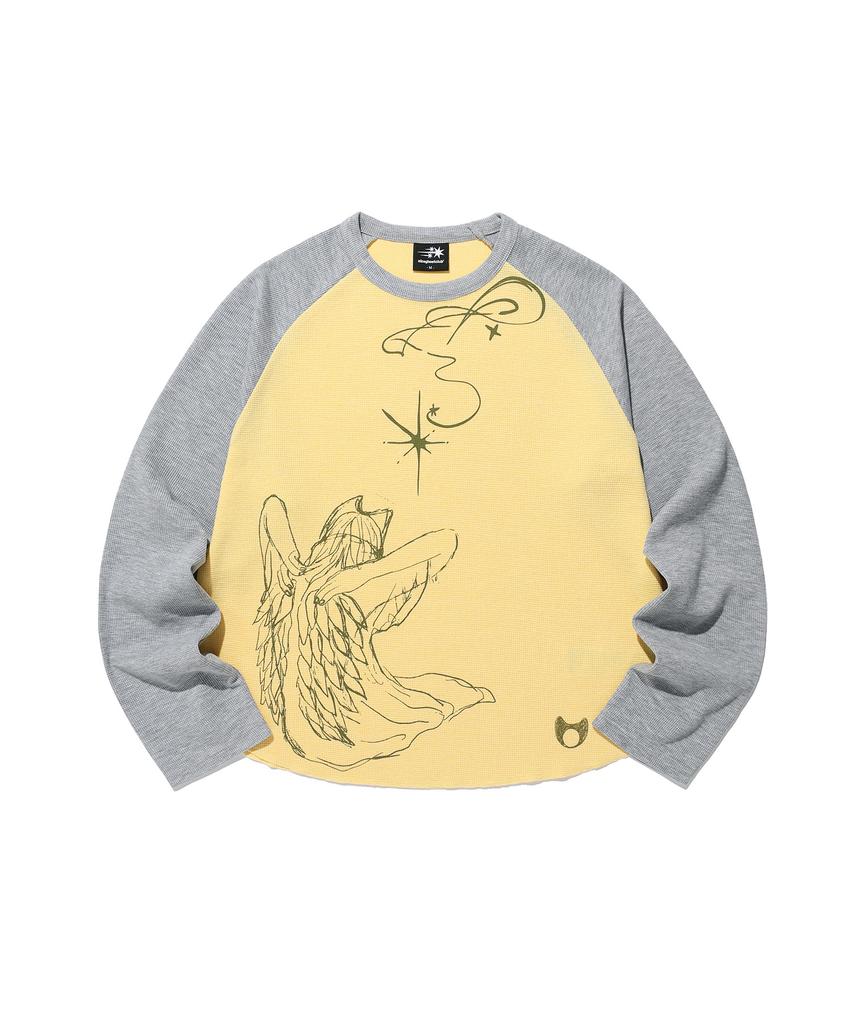 NICEGHOSTCLUB Cat Angel Waffle Raglan Ls Tee_Grey(Ng2Gfft555A)