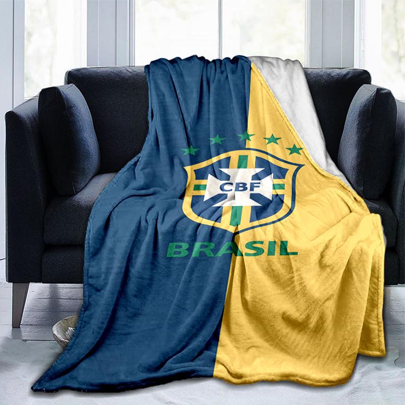 Brazilian Football Crest Printed Throws Blanket Soft Flannel Blankets for Couch Bed Gifts for Men Women Picnic blanket Christmas gifts