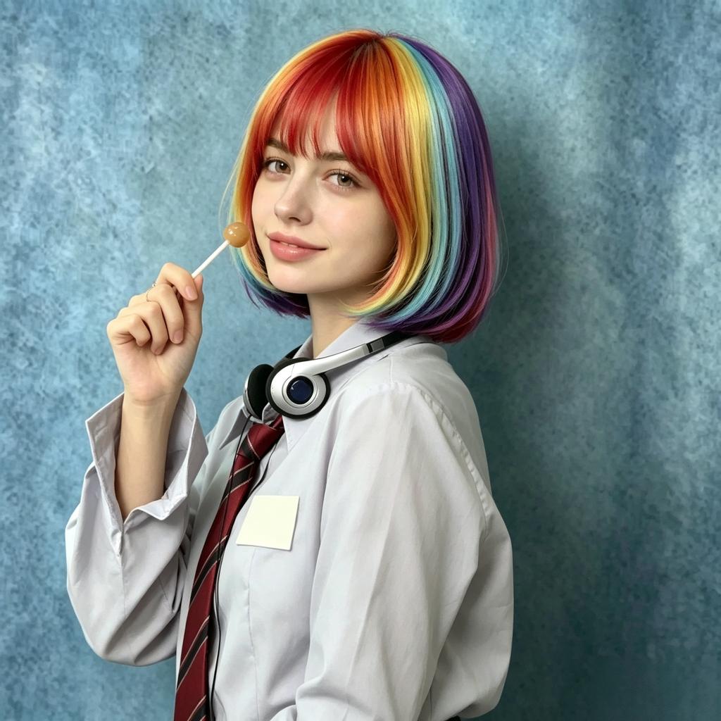 Women's Rainbow Color Short Bob Synthetic Wig with Bangs, Suitable for Cosplay, Carnival, St. Patrick's Day, Back-to-School