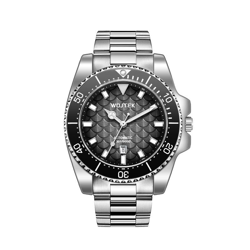 WOJTEK Calendar Automatic Mechanical Watch Men s Steel Belt Waterproof Luminous Diving Watch Fashion Business Men s Watch