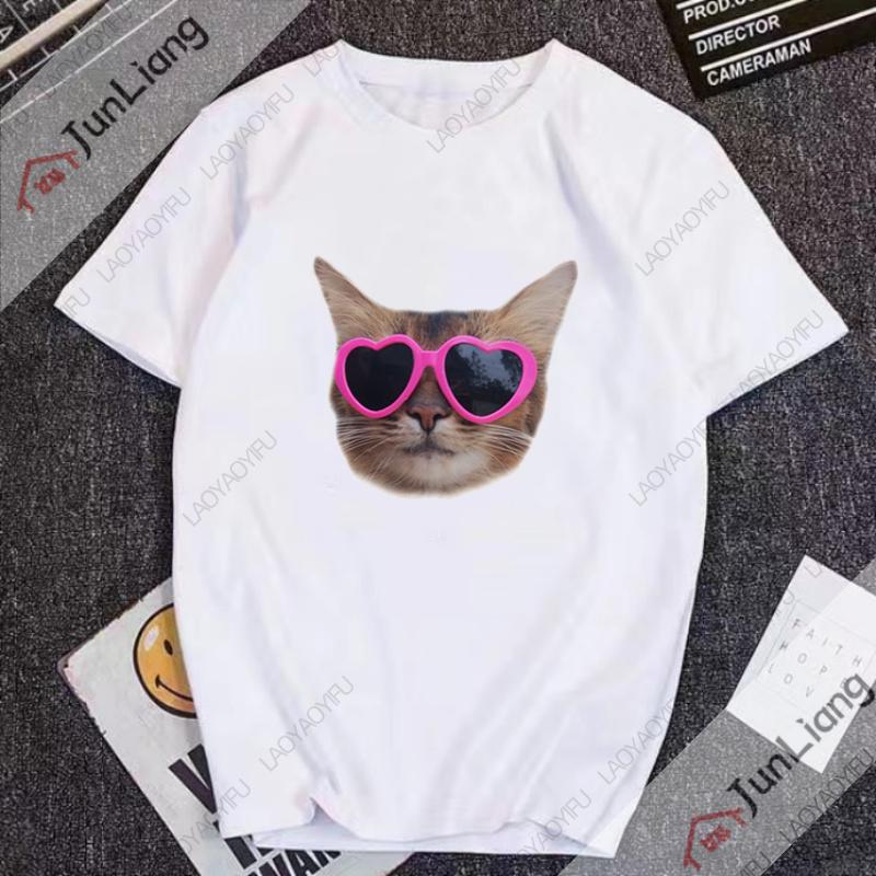 Cute Cats Humor Unisex's T-shirts for Unisex Clothing Hip Hop Short Sleeve Tee Huh Cat Meme Unisexs Clothes Unisex's T-shirt Streetwear