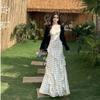 French Beautiful Polka Dot Suspender Dress Women's Gentle Wind White Ruffle Edge Waist Slim and Thin Temperament Long Dress