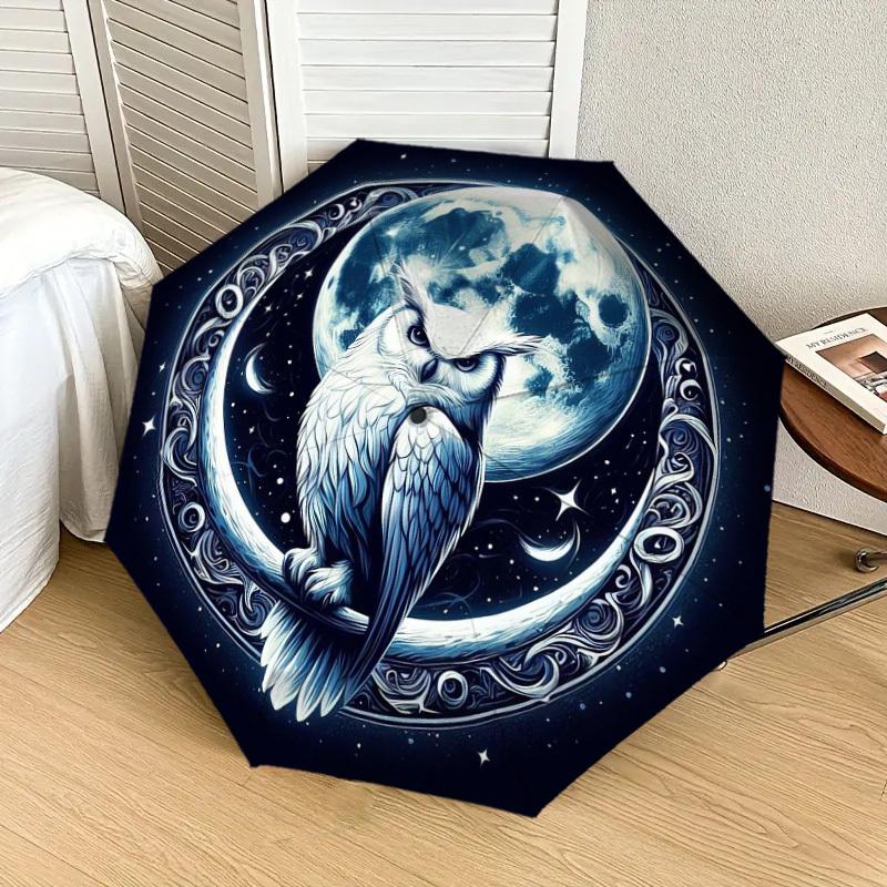 1pc Moonlit Owl Night Artwork Umbrella with Plastic Handle,Suitable for All Seasons Home Travel Outdoor UmbrellaDD646