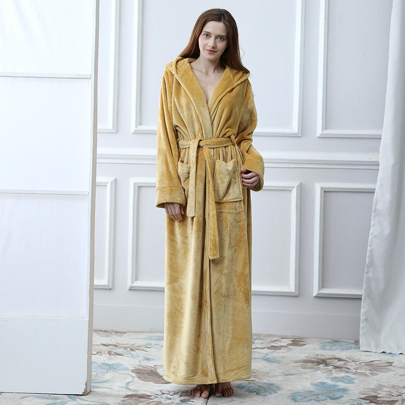 

Свободный длинный толстый банный халат с капюшоном, зимний толстый женский банный халат из плюша и флиса, теплая удобная одежда для сна для женщин, халат XL