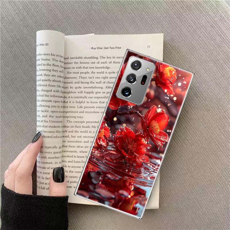 Schneefall Rote Pfirsichblüten Handyhülle Für Samsung Galaxy S25 Edge S24 S23 FE S22 S26 Ultra S21 S20 S10 Plus Capa Weich