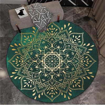 Green Luxury Mandala Print Round Rug For Bedroom Sofa Living Room Round Carpets Non-Slip Area Rug Bohemian Decoration