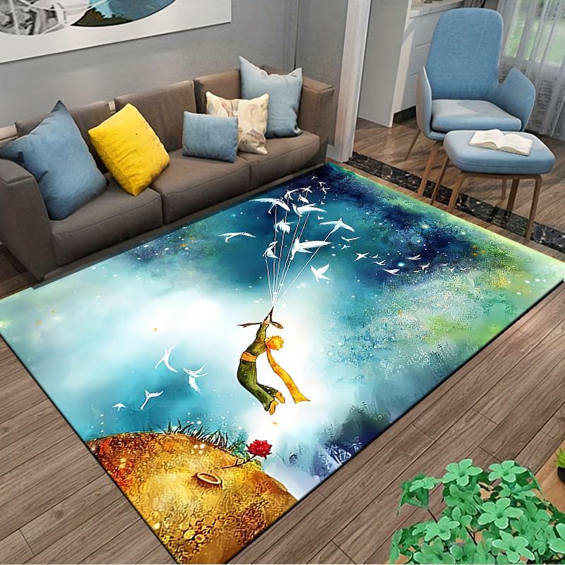 "Little Prince Inspired Carpet with Birds and Starry Sky Design" Suitable for Use As an Anti-slip for Living Room Bedroom Sofas