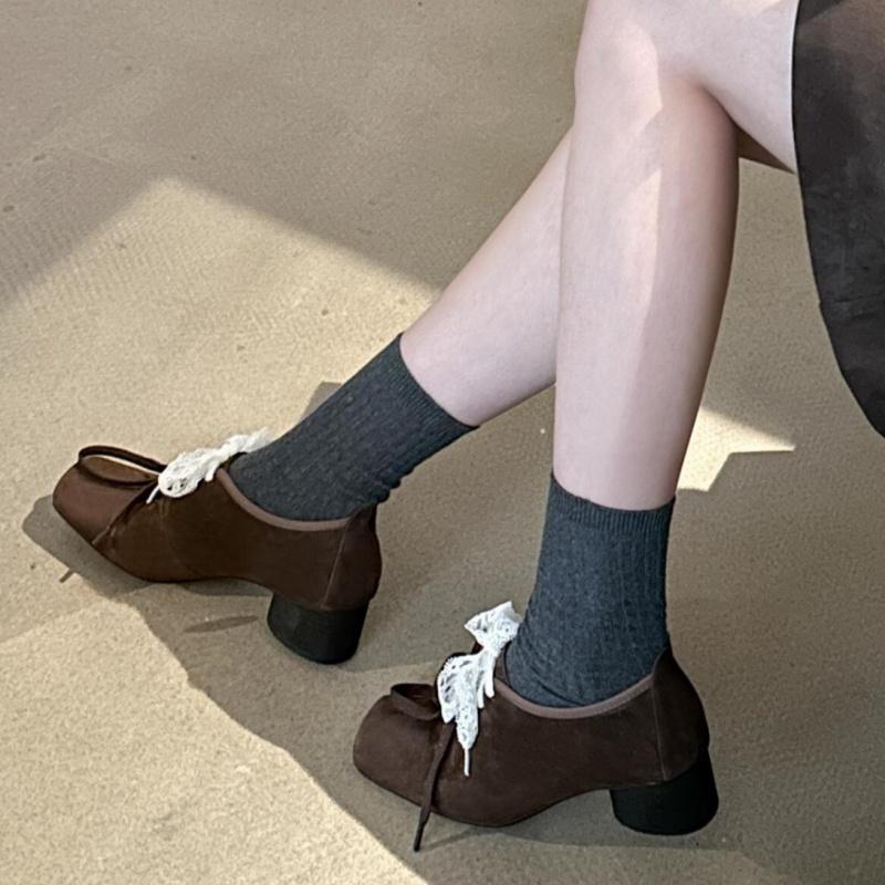 Fashion Elegant Lace Square Toe Women Pumps 2025 Spring Designer New Style Versatile High Heels Shoes Casual Ballet Style Pumps