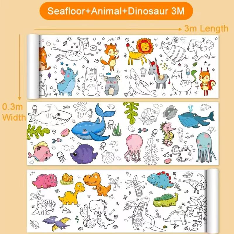 

300cm Coloring Paper Roll for Kids Children s Drawing Roll DIY Color Filling Graffiti Paper-cut Painting Educational School