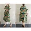 Women's Thin Cotton and Linen Loose Short Sleeved Dress with Retro Temperament Fairy Skirt