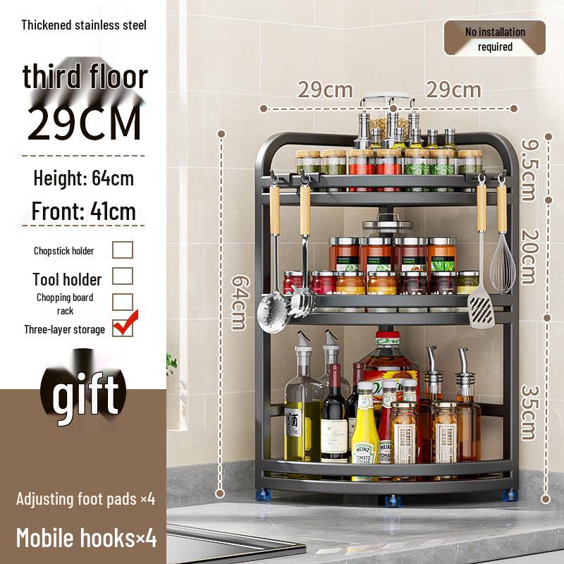 3-Tier Stainless Steel Kitchen Corner Storage Shelf