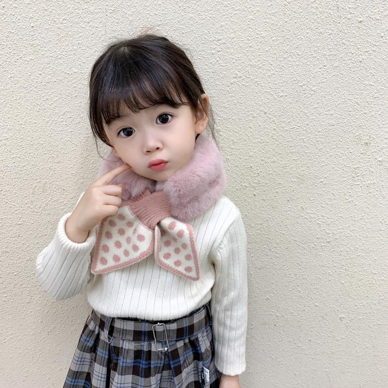 Cute Winter Scarf For Children Faux Fur Plush Collar Dot Kids Girl Scarves Warm Thick Solid Color Snow Outdoor Neck Warmer