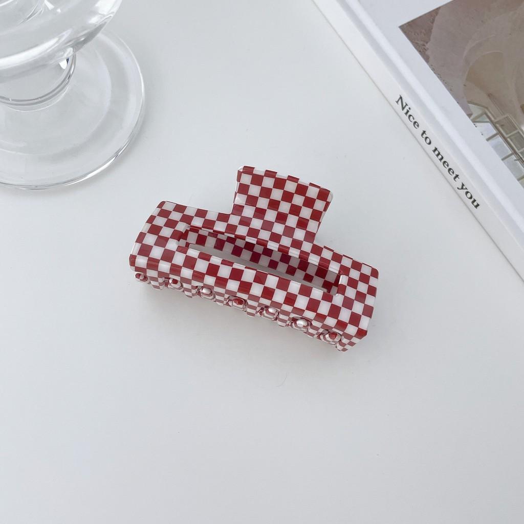 Vintage Plaid Series Red And White Hair Clamps For Women Handmade Pvc Fashion Accessories